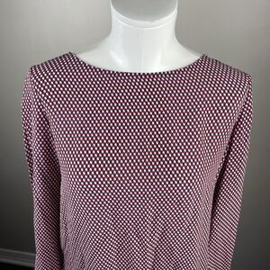 Theory M Luxury Silk Blouse Red Cubism Print Tunic Workwear Office Preppy